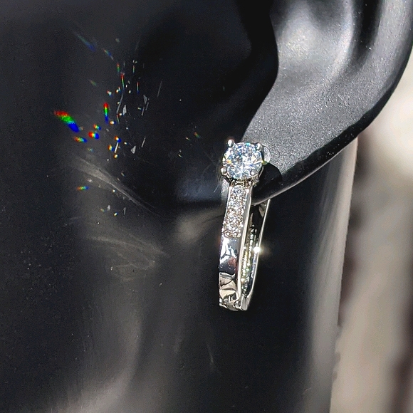 ♠♠️ +Swarovski®Diamonds Huggie Hoop Earrings in Premium White Gold Overlay - Picture 5 of 7